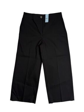 Ann Taylor Wide Leg Cropped Pants Sz 6P Black High Rise Minimalist Workwear NWT